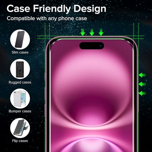 ivoler 3+3 Pack Tempered Glass for iPhone 16 6.1\" Screen Protector with Camera Lens Protector with [Alignment Frame], Anti-Scratch Case Friendly Transparent HD Clear Film - Thumbnail 4
