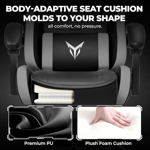Image of GTPLAYER Gaming Chair High Back Computer Chairs with Foot Rest for Adults, Ergonomic Height Adjustable Recliner Chair 300lbs with Linkage Armrest and Lumbar Support for Home Office, Grey