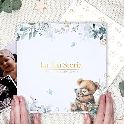 Wellode Album Nascita Bambino Bambina con 76 Pagine e Adesivi Oro - Libro Nascita Bimbo/a - Album Ricordi Neonato - Ideale per Regalo Nascita Neonati e Baby Shower, Genere Neutro