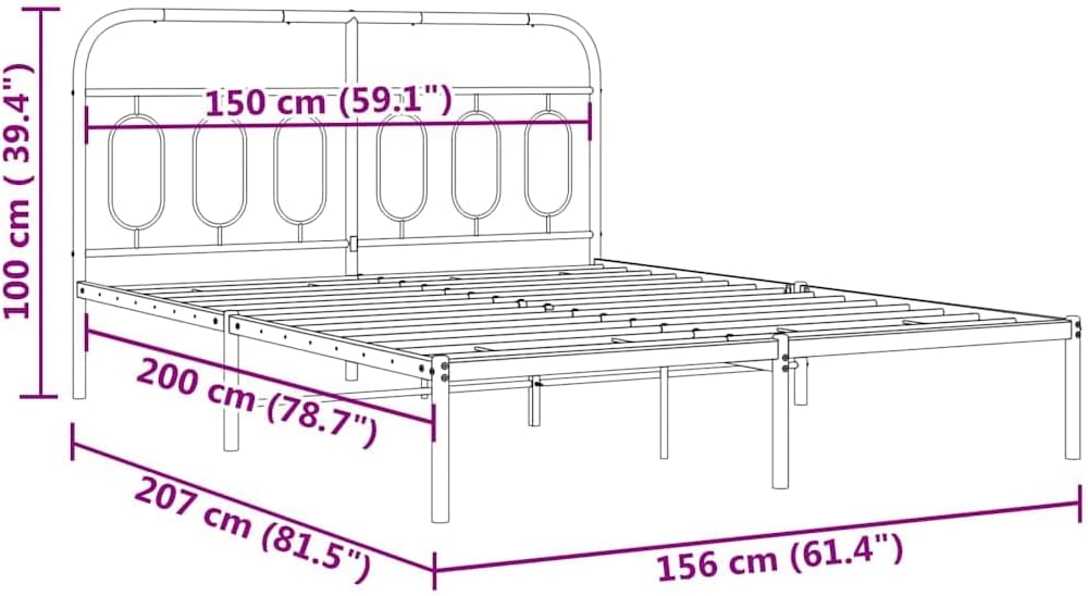 Bed Frame Black Steel King Size 59x79 in Rectangular Platform Bed Frame with Headboard Durable Sturdy Heavy-Duty Modern Minimalist Bedroom Furniture for Mattress Support