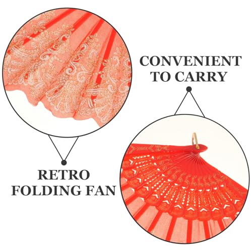 Éventails pliables en dentelle rouge pour accessoire de danse - 3