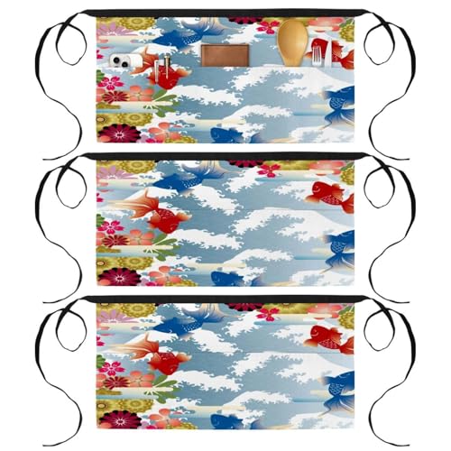 Tablier court cuisine lot de 3 demi-tablier bistrot restaurant à poches multicolore