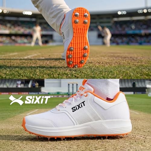 Image of AeroTech Cricket Spikes for Men, Ultra-Light Breathable Mesh, EVA Cushioning and High-Grip Spike Outsole