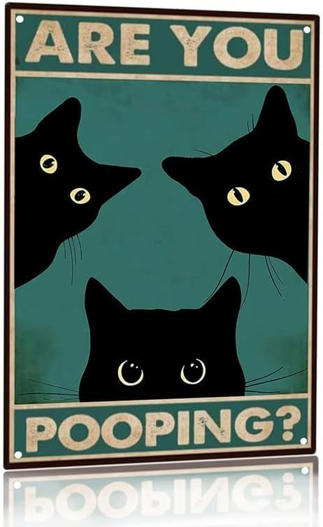 Black Cat Are You Pooping Funny Kitty Retro Metal Signs Bathroom Restroom Toilet Bar Wall Decor Vintage Plaque Tin Sign 8x12 Inch