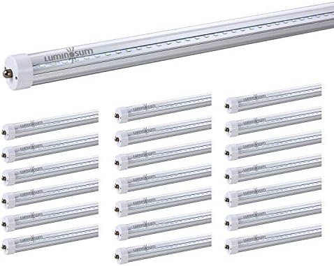 LUMINOSUM, T8 LED Tube Light 8 Feet 40W, Single Pin FA8 Base, Clear Cover, Cool White 6000k, Fluorescent Tube Replacement, ETL Certified, 20-Pack