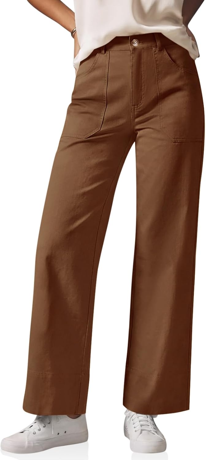 Cicy Bell Womens Wide Leg Pants Summer Baggy Casual Elastic High Waisted Cotton Trousers with Pockets
