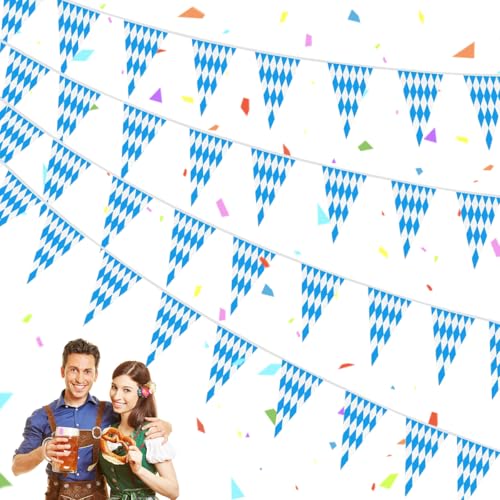 Ghirlanda Decorativa Oktoberfest, 30M Decorazione Bavarese, Bandierine Oktoberfest, Azzurro Bianco Banner Ghirlanda, per Feste di Birra (3 pezzi)