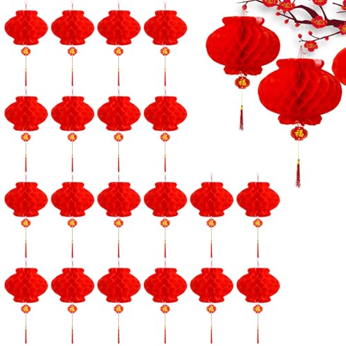 Farolillos, farolillos decorativos impermeables plegables 20 unidades, farolillos colgantes rojos, 25 cm/10 pulgadas, linternas de papel de plástico para Año Nuevo Chino 2026 Festival de Primavera