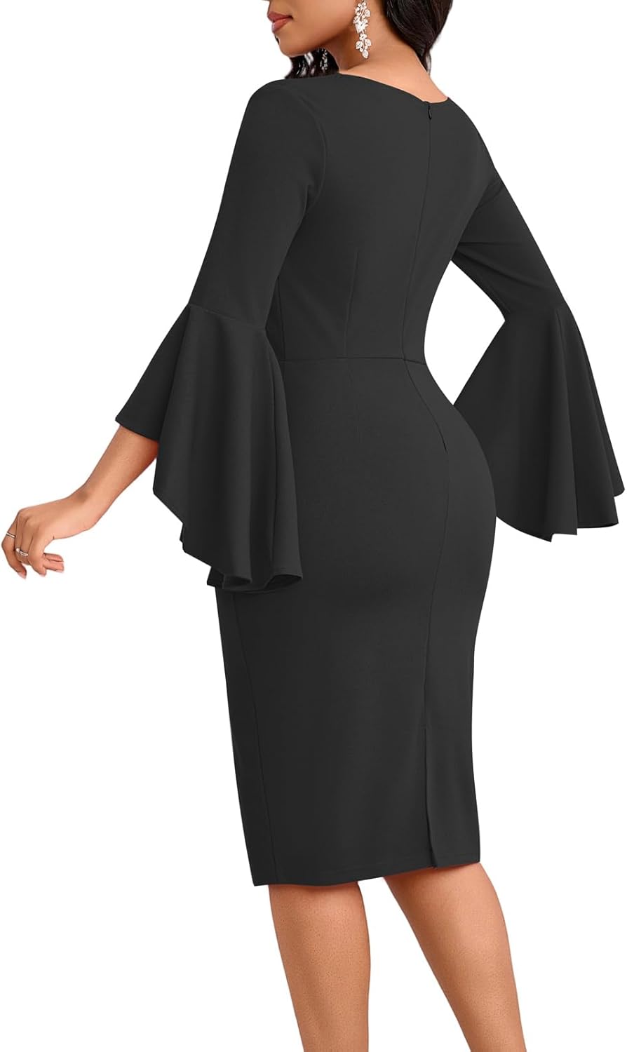 Church Dress for Women Elegant Vintage Ruffle Sleeve Business Work Cocktail Party Bodycon Midi Pencil Dresses - Image 5