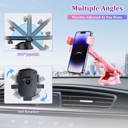 Image of Car Phone Holder, Strong Suction Vehicle Dashboard Windshield Air Vent Cellphone Mount Cradle, Adjustable Hands Free Automotive Smartphone Stand Accessories, Universal Fit (Pink2)