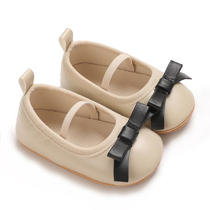 Baby Girls Mary Jane Pu Leather Flats Anti-Slip Soft Rubber Sole Toddler Bowknot Princess Dress Shoes