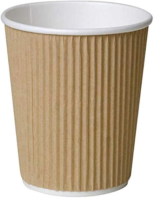 500 x Kraft 8 Ounce Ripple 3 Ply Disposable Insulated Paper Cups For Tea Coffee Cappuccino Hot Drinks
