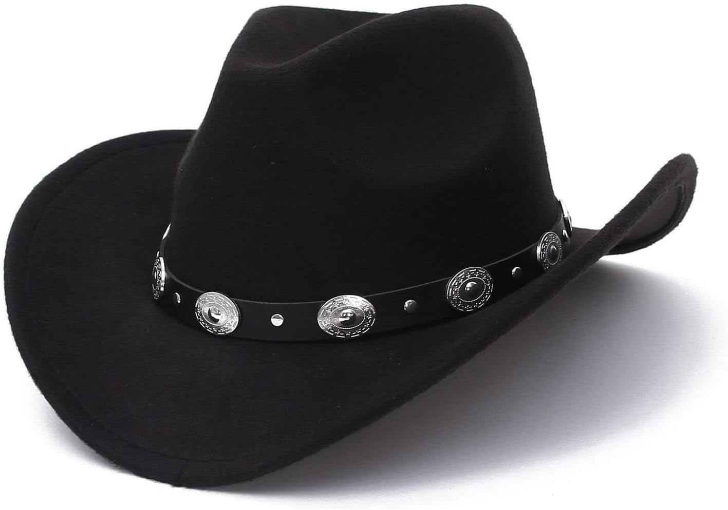 Black Cowboy Cowgirl Hat for Women Men Western Style Wide Brim Felt Fedora Panama Hat with Detachable Belt Buckle