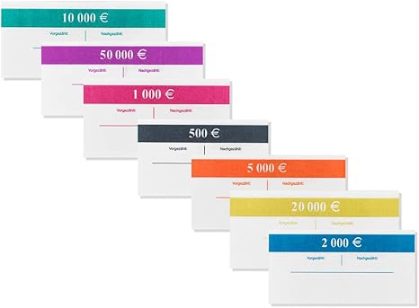 Banderolen Set für Euro Geldscheine je 10 x (5 €, 10 €, 20 €, 50 €, 100