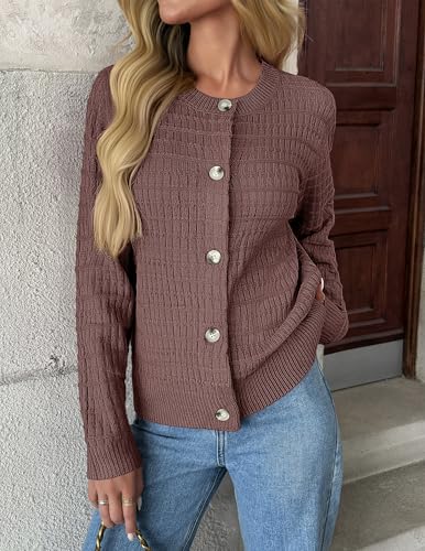 Image of Zeagoo Women's 2026 Cardigan Sweaters Button Down Crew Neck Open Front Long Sleeve Knit Cropped Jackets