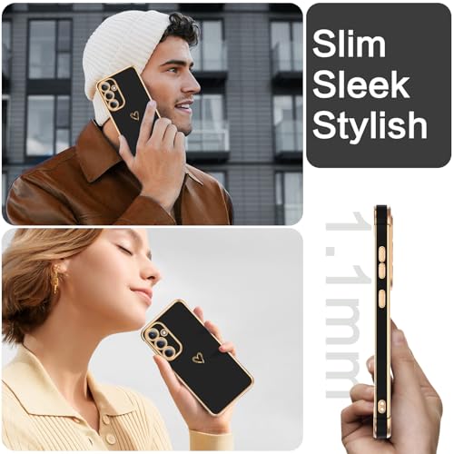 Image of GUAGUA for Samsung Galaxy S25 FE 5G Case Slim Soft TPU Cover with Cute Heart Pattern for Women Girls Men Luxury Electroplated Shockproof Protective Case for Samsung S25 FE 5G 6.7 inch, Black
