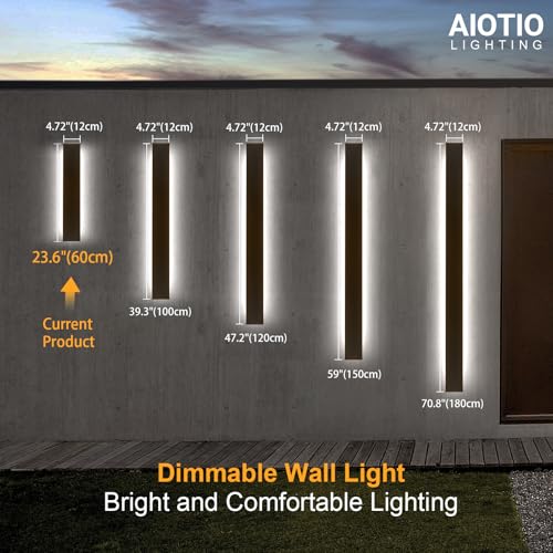 Image of 23.6in Modern Outdoor Wall Light,AioTio Upgraded 4.72in Wide Outdoor Wall Sconce,Dimmable Waterproof IP65 Long LED Linear Black Garage Lights,Exterior Wall Lighting fixtures for House,Front Door,Porch