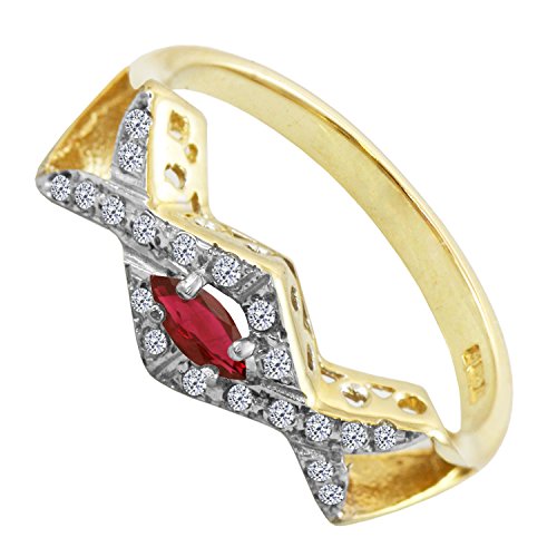 Bague marquise en or jaune 9 carats rubis et diamant taille O