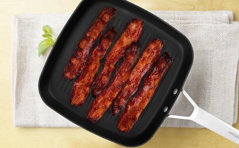 MsMk 11 Inch Induction Grill Pan, Bacon Carbonize also Nonstick, PFOA Free Non-Toxic, Stay-Cool Handle, Scratch-resistant, Induction Griddle Pan for Stove Top 11 Inch Grill Pan