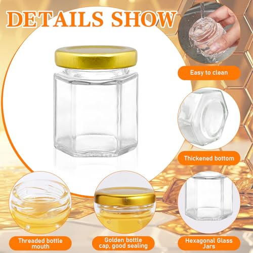 YFNVH 50 Stück Kleine Honiggläser 45ml, Mini Leer Marmeladengläser mit Deckel Honigglas mit Honiglöffel, Bienen Anhänger, Dankeskarten, Jutes Ideal as Gastgeschenke für Hochzeit Babyshower