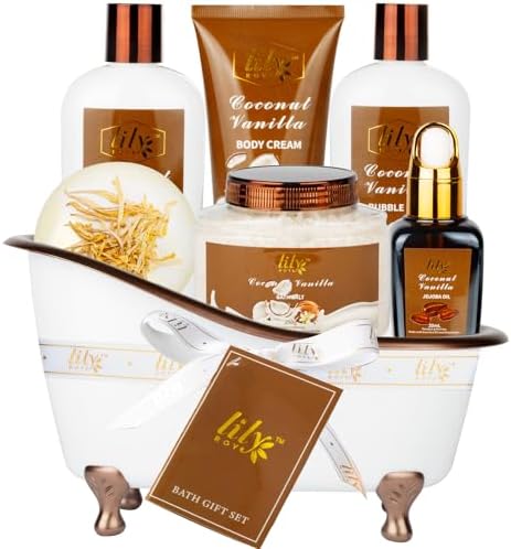 Lily Roy Luxury Relaxing bath spa gift set include Shower Gel,Bubble Bath,Jojoba Oil,Body Cream,Bath Salt,Shower Steamer,Bath Bomb,loofah back srubber,Travel Bag,Tub Gift Idea for Women and Family use