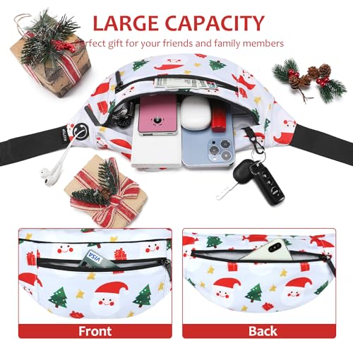 Image of MAXTOP Large White Christmas Fanny Pack with 4-Zipper Pockets, Christmas Gifts for Enjoy Festival Sports Workout Traveling Running Casual Hands-Free Waist Pack Crossbody Phone Bag Carrying All Phones