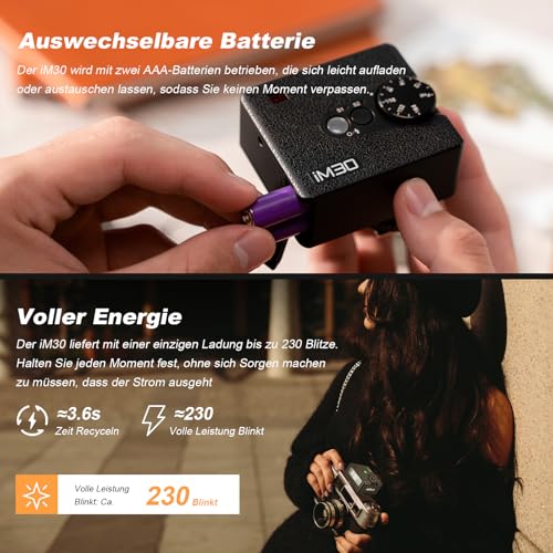 Ficha técnica Godox iM30 Flash Godox Flash de Cámara 7 Niveles de Potencia Mini Flash Speedlite 6500K±200K Flash de Cámara para Canon Sony Nikon Fuji Olympus - Fernando Cortés