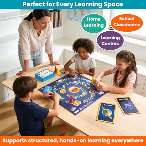 Image of Creative's The Solar System Board Game, Planets Sun Moon Stars Quiz, 98 Question Cards, 2-4 Players, Space Science, STEM Learning Game, Ages 8 and Up