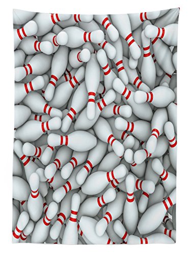 Ambesonne Bowling Party Tablecloth Pile of Vivid Bowling Pins and Skittles with Red Stripes 3D Style Print Rectangular Table