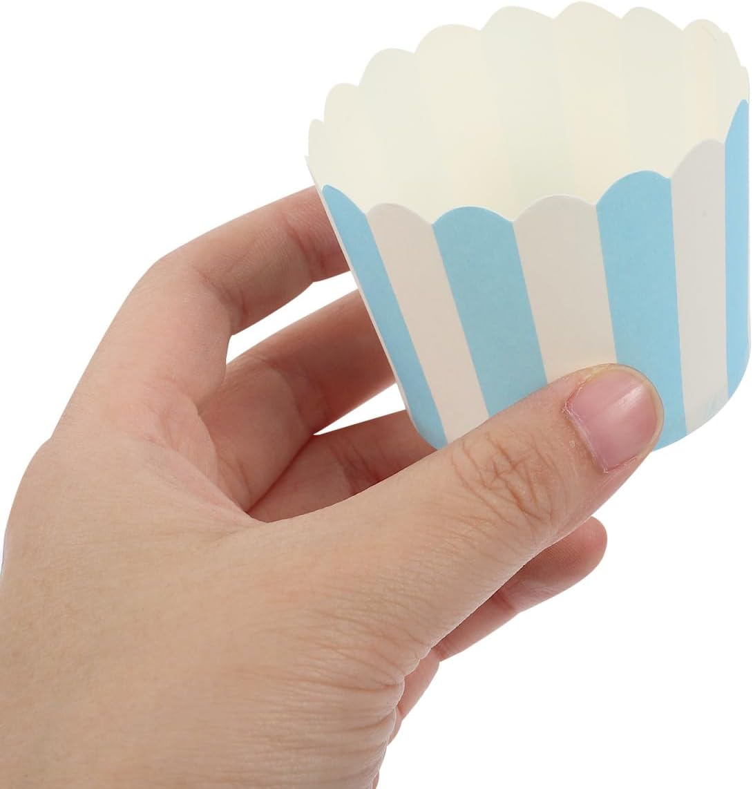 Hemobllo Cupcake Liners 2.36x1.96x1.77in Blue & White Striped Paper – Easy-Release Non-Stick Shape-Retaining – for New Year Parties Holiday Baking Desserts for Mini Muffins Cupcakes