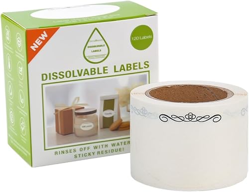 Miniatura 1 de L LIKED Etiqueta disolvible blanca, etiquetas de enlatado desechables, 1 12 pulgadas x 2 12 pulgadas (rollo de 120) (1 rollo)