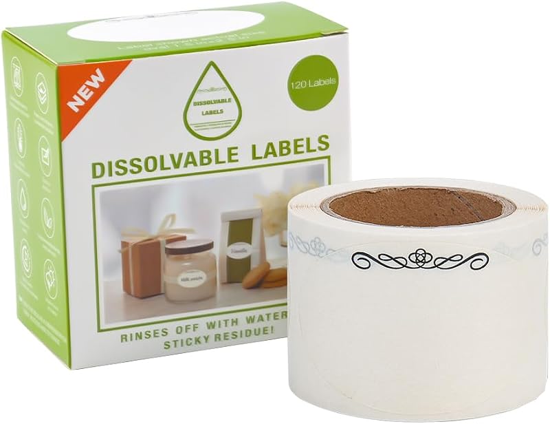L LIKED 120 Dissolvable Food Labels 1-1/2"x2-1/2 for Canning Jars | Dishwasher safe. For butcher shops, meal prep & HACCP compliance on containers
