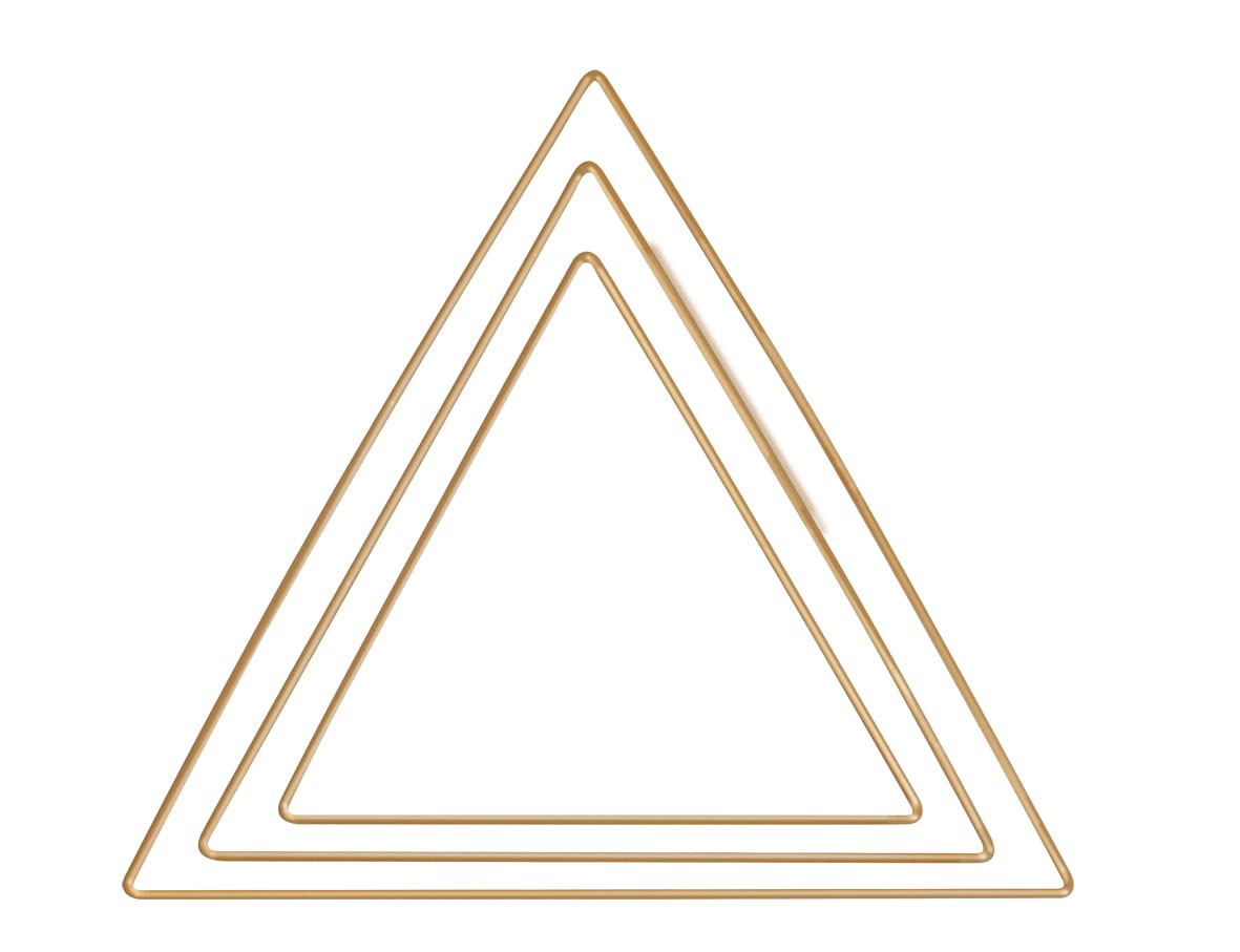Rayher Set of 3 Triangle Shaped Metal Rings for Seasonal Crafts, Gold-Colour Coated Wire Frames for Wreath Making and Macrame, gold, various sizes, 25221616