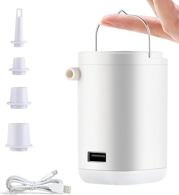 NEWDERMO 4 in 1 Balloon Pump Electric, Camping Electric Pumps with USB Rechargeable, Light, Power Bank & Inflatable Deflatable for Outdoor Air Bed Air Mattress Swimming Ring Vacuum Storage Bags