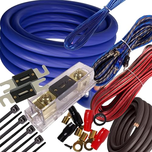 SOUNDXTREME SX-BCC4AB-BLUE Complete 3500W Up to 6500 Watts 4 Gauge Amp Kit Amplifier Install Wiring Kit Inline AGU Fuse Holder & 80A Fuse and All The Accessories Included