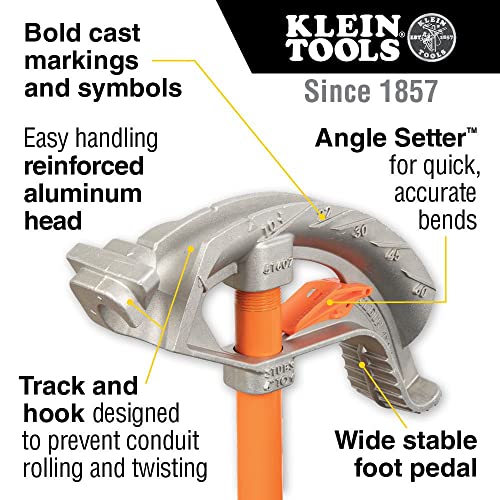 Klein Tools 51607 Aluminum Conduit Bender Full Assembly, 3/4-Inch Emt, 1/2-Inch Rigid, Wide Foot Pedal, Benchmark Symbols And Angle Setter #TOP1