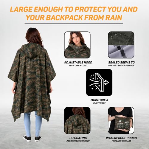 Image of ROCKSPORT Unisex Outdoor Rain Poncho for Adult,Multi Use, Waterproof, Lightweight, Reusable & Packable, One Size Fits Most