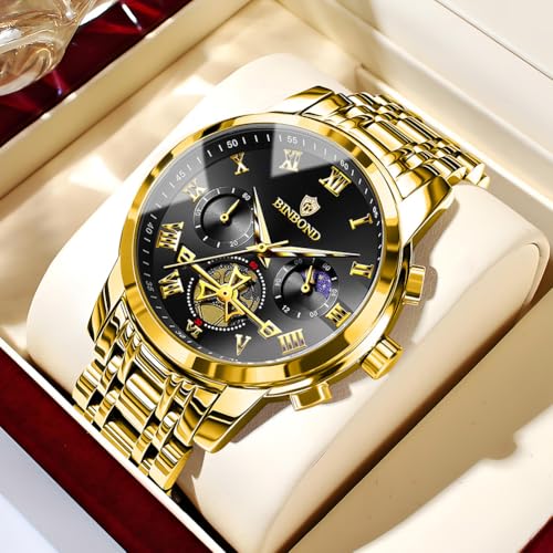 Mens Watches Chronograph Luxury Business Dress Stainless Steel Flywheel Multifunction Moon Phase Men Wrist Watch Waterproof Luminous2