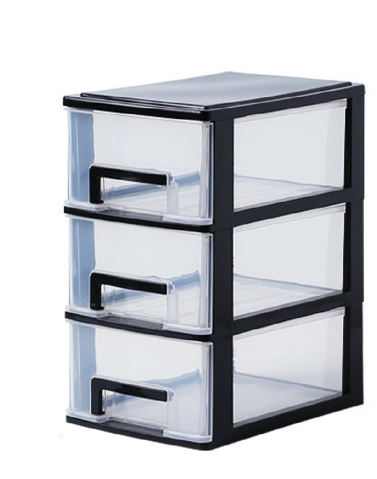 Honcuby Desktop Drawer Storage Box Drawer Style Multi-layer Dormitory Transparent Storage Box Stationery Organizer Box Cosmetic Organizer Desk Storage Box(medium size,3 layers black+transparent CER