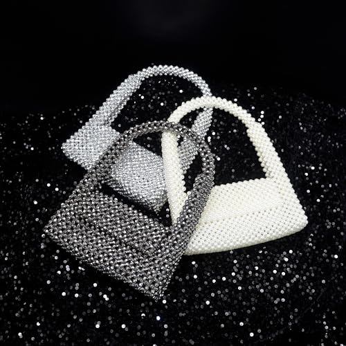 Image of Miuco Pearl Bag Clutch Purses For Women Wedding Bride Purse Sparkly Glitterl Beaded Handbag