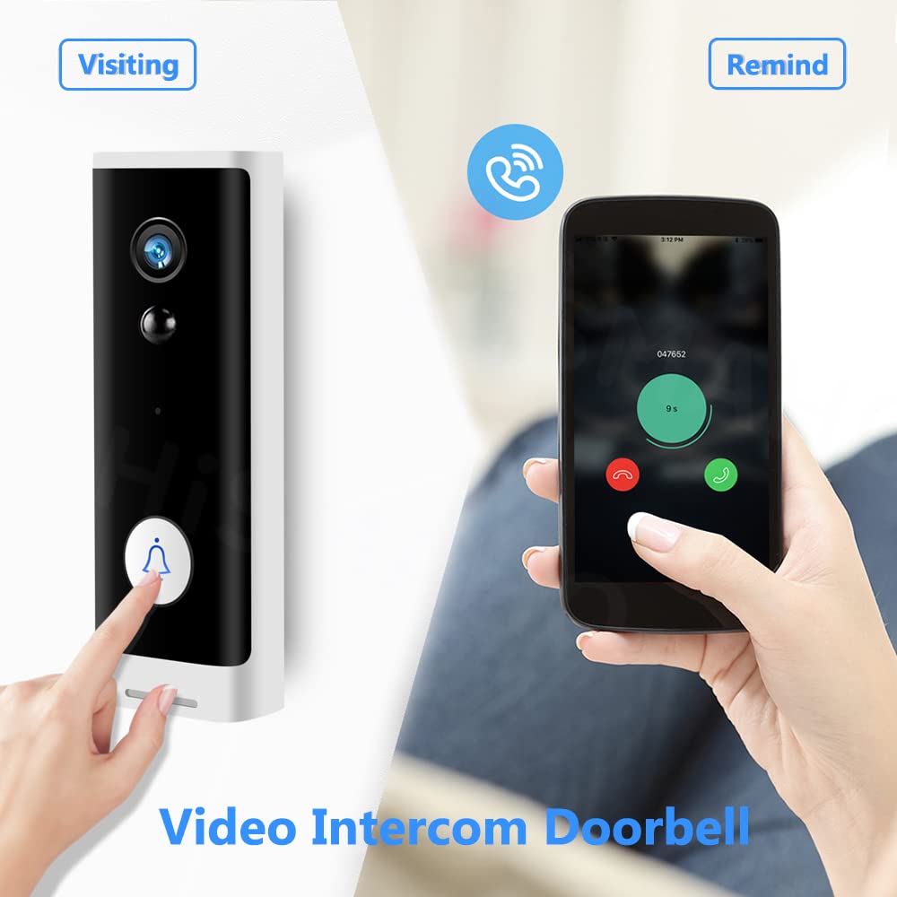 Videoportero con cámara de alta definición, Tuya WIFI Timbre 1080P Cámara de seguridad inalámbrica Monitor de hogar inteligente alimentado por batería con cámara de timbre de puerta Audio claro, Fácil