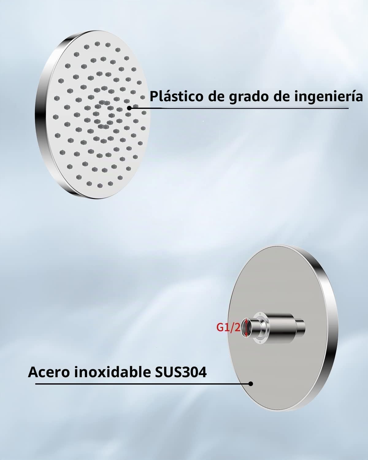 Alcachofas Fijas para Ducha Redonda 8 Pulgadas (20x20cm), Rociador Ducha Efecto Lluvi Grande, Cabezal de Ducha Ultra-Delgado de Alta Presión de Acero Inoxidable, Ángulo Ajustable y Giratorio, Cromado