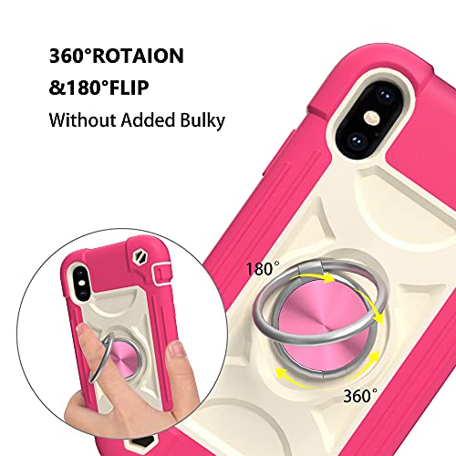 Image of MARKILL Compatible with iPhone with Built-in 360Rotating Ring Stand, Military Grade Drop Protection Full Body Rugged Heavy Duty Case Durable Cover (Hot Pink, iPhone XR 6.1 inch)