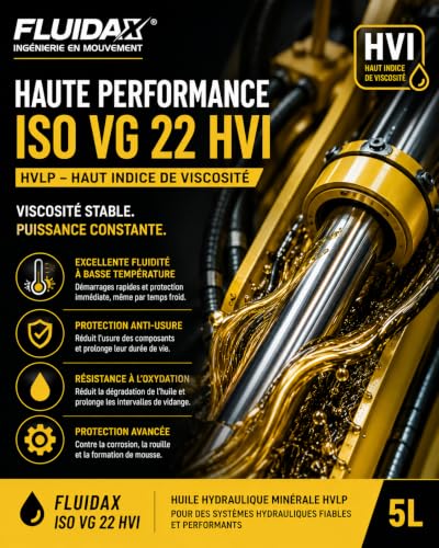 FLUIDAX Huile Hydraulique ISO VG 22 HVI 5 Litres – Huile Hydraulique HVLP à Haut Indice de Viscosité – pour Tracteurs, Pelles, Chariots Élévateurs, Grues, Plates-formes Élévatrices et Centrales Hydrau – vue 4