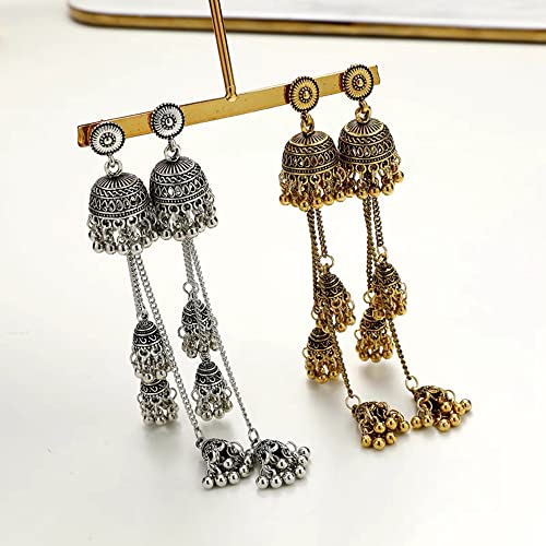 Boho Vintage Jhumka Jhumki Tassel Dangle Statement Earrings for Women Girls Oxidized Jewelry Long Drop Chandelier Earring Traditional Ethnic Gypsy Beads Bohemian Bollywood Indian Jewelry Gift3