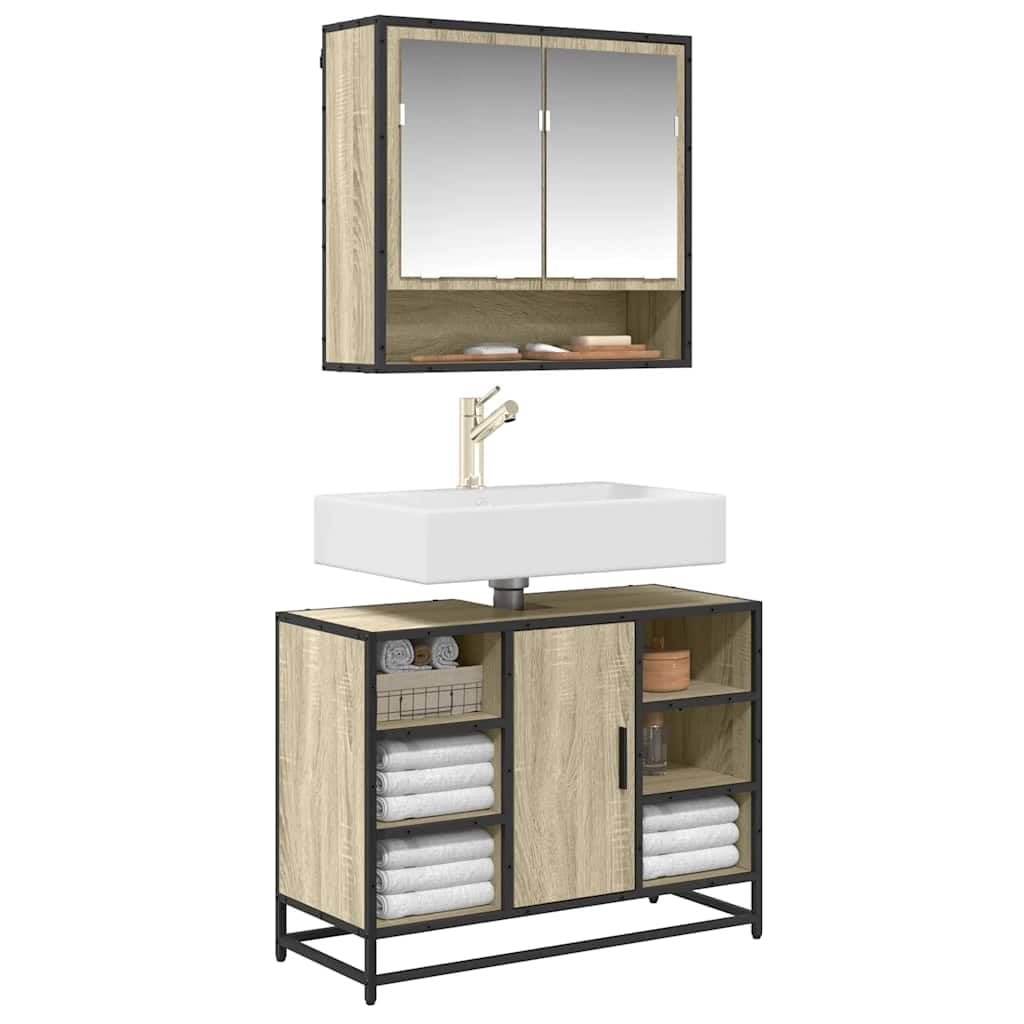 Armadietto per lavabo in rovere Sonoma, 80 x 33 x 60 cm, in legno pregiato
