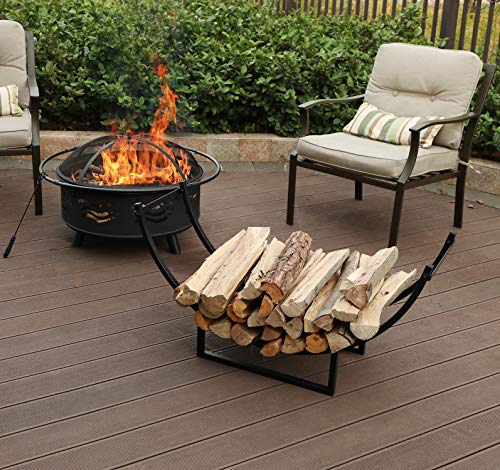 Phi Villa Outdoor Firewood Bin Heavy Duty Firewood Racks Indoor Log Rack With Kindling Holder, 30 Inches Tall, Black #TOP4