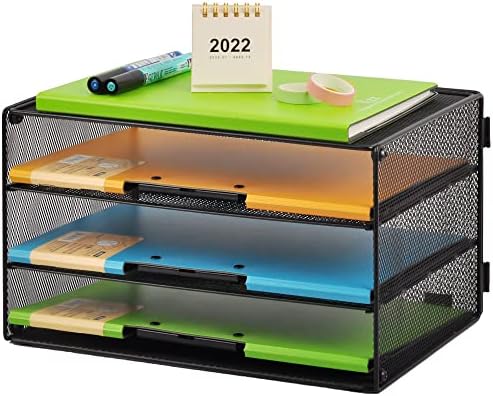 GDINDINFAN Paper Letter Tray Organizer, 3 Tier Mesh File Tray Desktop Paper Sorter, Black