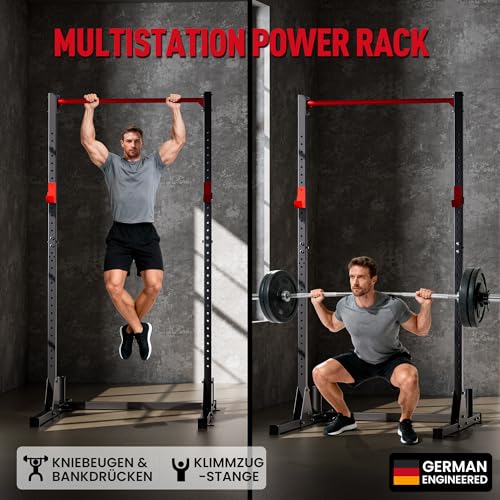 Ultrasport Fitness Power Rack Tower I Freistehendes Squat Rack mit Klimmzugstange I Langhantel Powerrack I Kraftturm I Fitnessturm für Zuhause I Gym Cage mit verstellbaren J-Hooks bis 200 KG