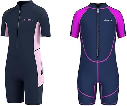 Seaskin Kids Wetsuit for Girls Front Zip 2mm Shorty Wetsuits Size 8